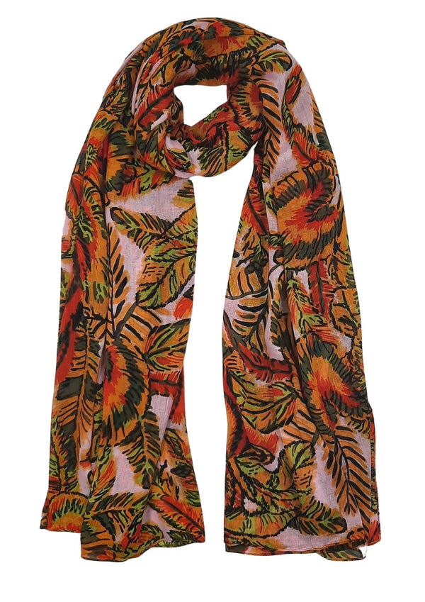 Mix Leaves Print Scarf (SE-2709-S_Orange)